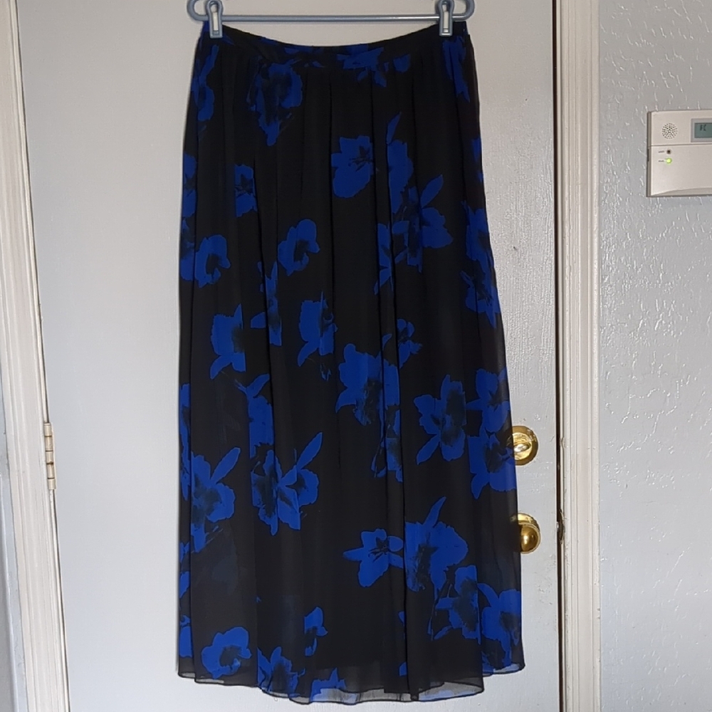 Venus Black & Electric Blue Floral Maxi Skirt - Large